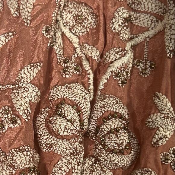Sundance Embroidered Beaded Satin Peasant Top Blouse Sz S Mauve Boho Cottagecore - Picture 9 of 12